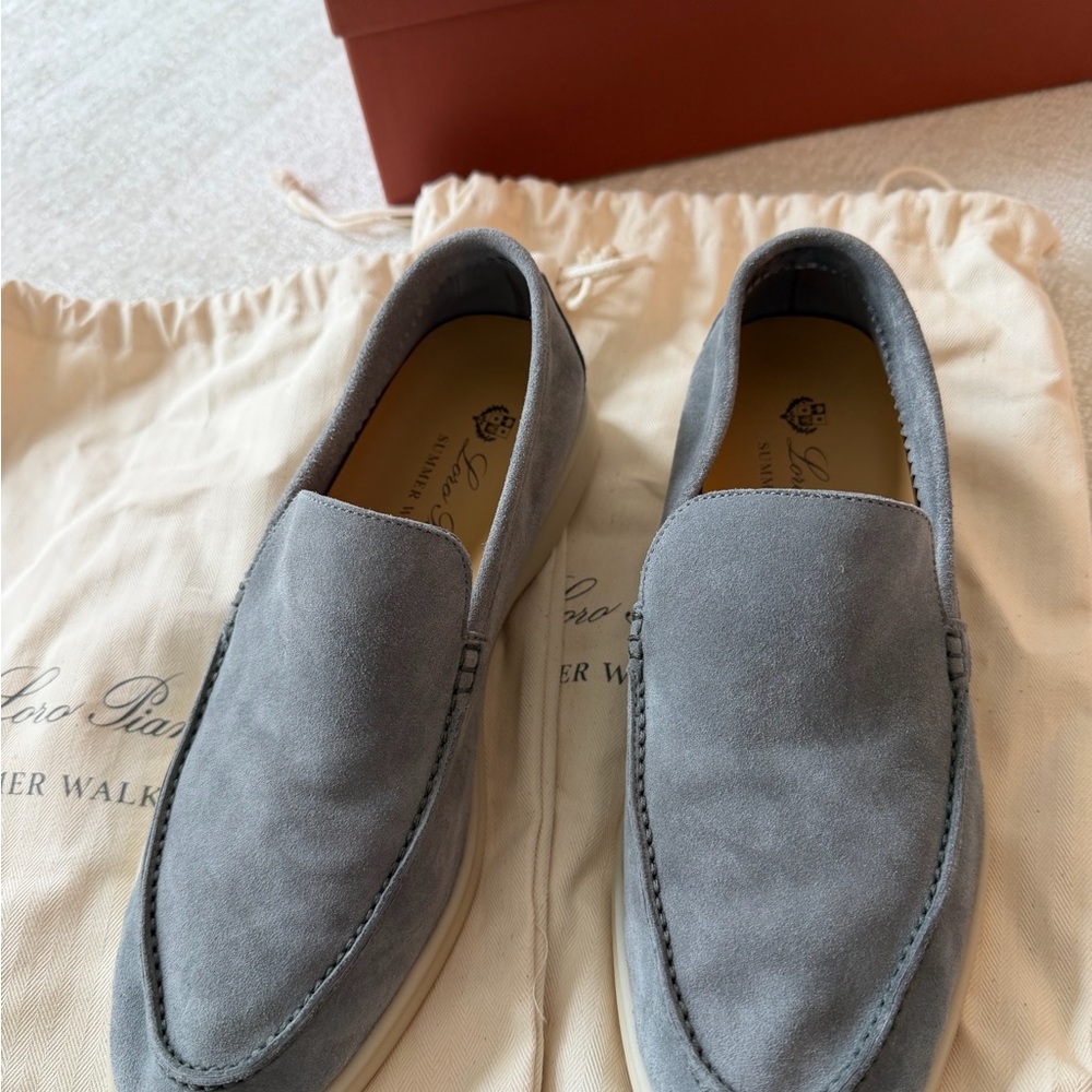 Loro Piana Light Gray/Blue Suede Men's Summer Walks